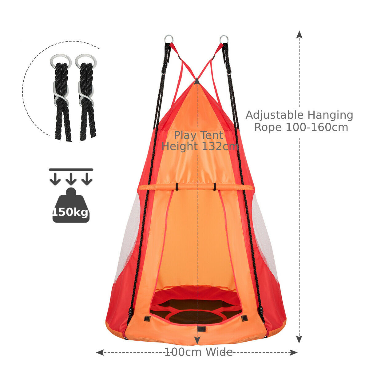 2-in-1 Kids Nest Swing with Detachable Play Tent-Orange