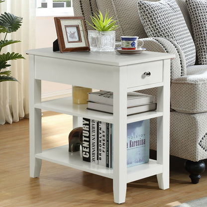 3-Tier End Table with Drawer-White