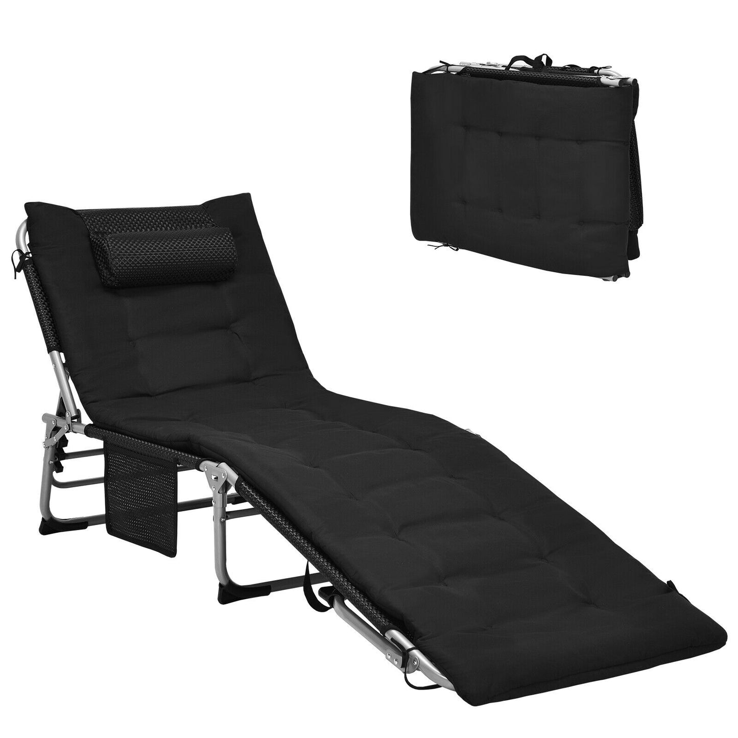 Adjustable Sun Lounger with Soft Mattress and Removable Pillow-Black