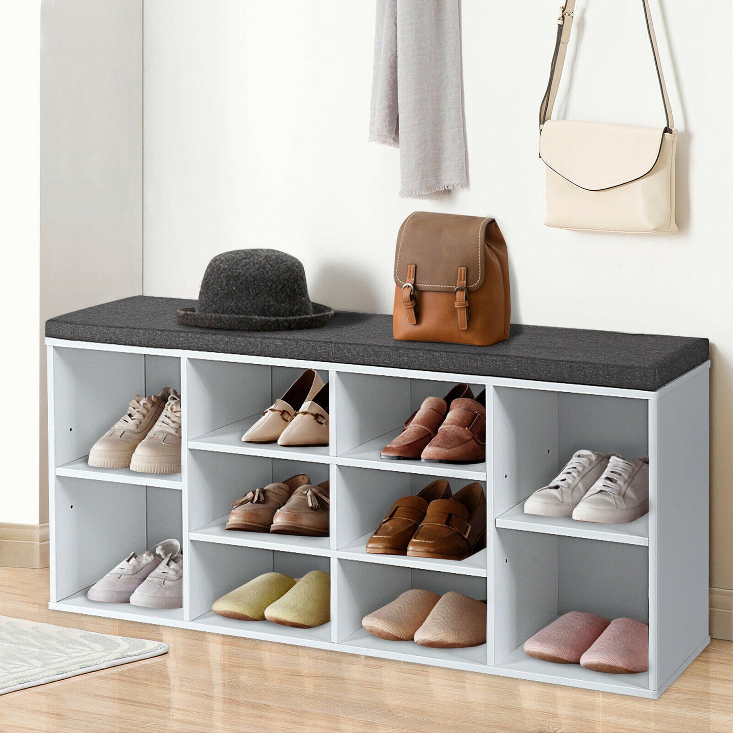 Large Shoe bench / Open Storage Bench-White