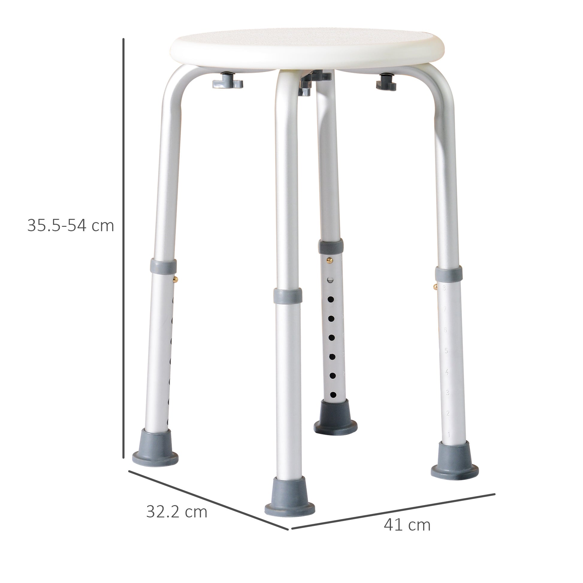 HOMCOM Adjustable Non-Slip Shower and Bath Stool,  32.5Wx41Dx35.5-54H cm-Cream White