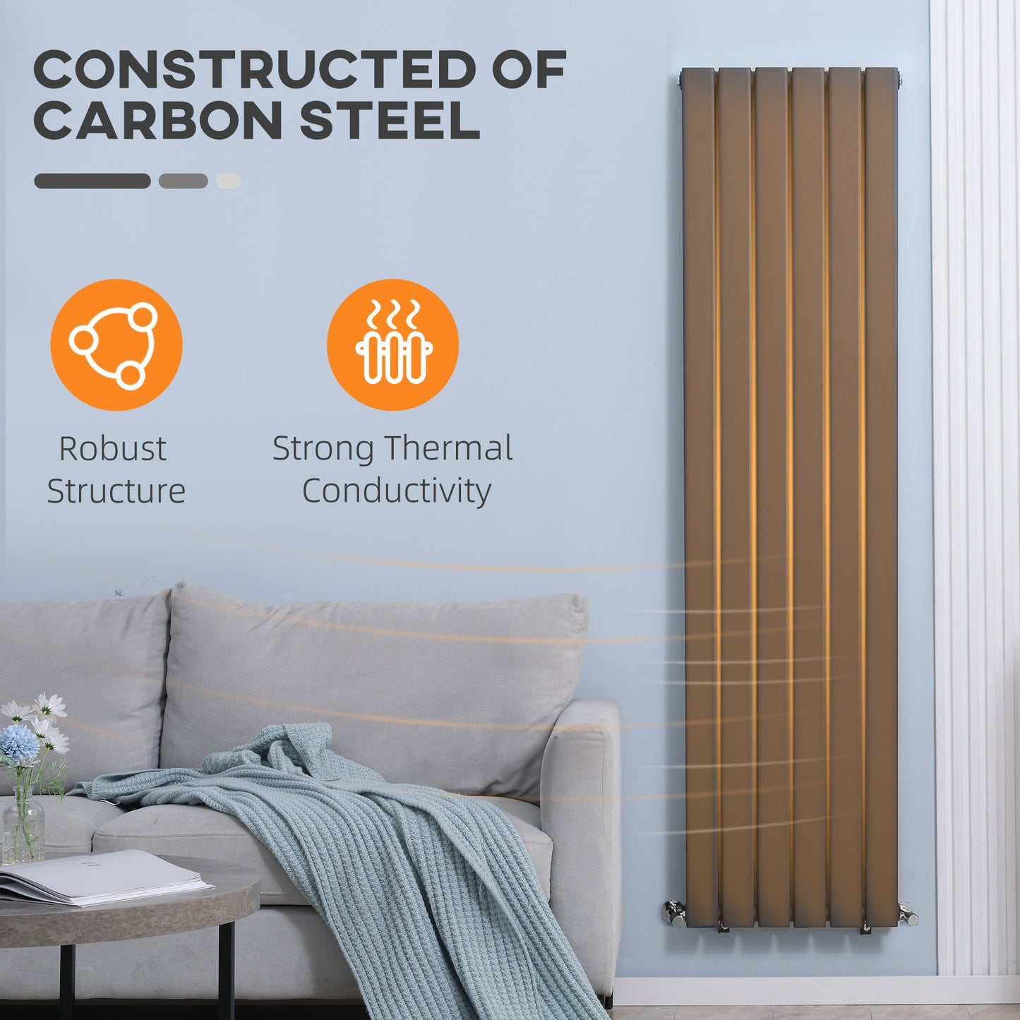 HOMCOM Wall-mounted Heater Water-filled Heat, Centralised Space Heater, Horizontal Designer Radiators, for Bedroom Home Office, Grey