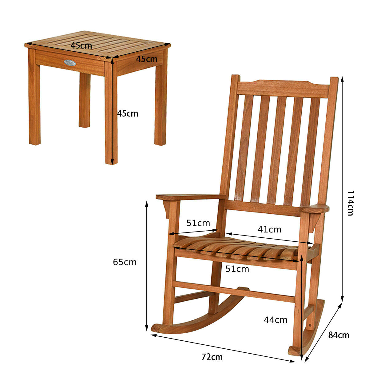 3 Piece Eucalyptus Rocking Chair Set with Coffee Table