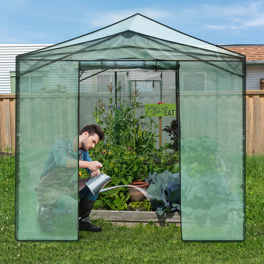 364 x 243 cm Folding Pop-up Greenhouse Walk-in with Zippered Doors-Green