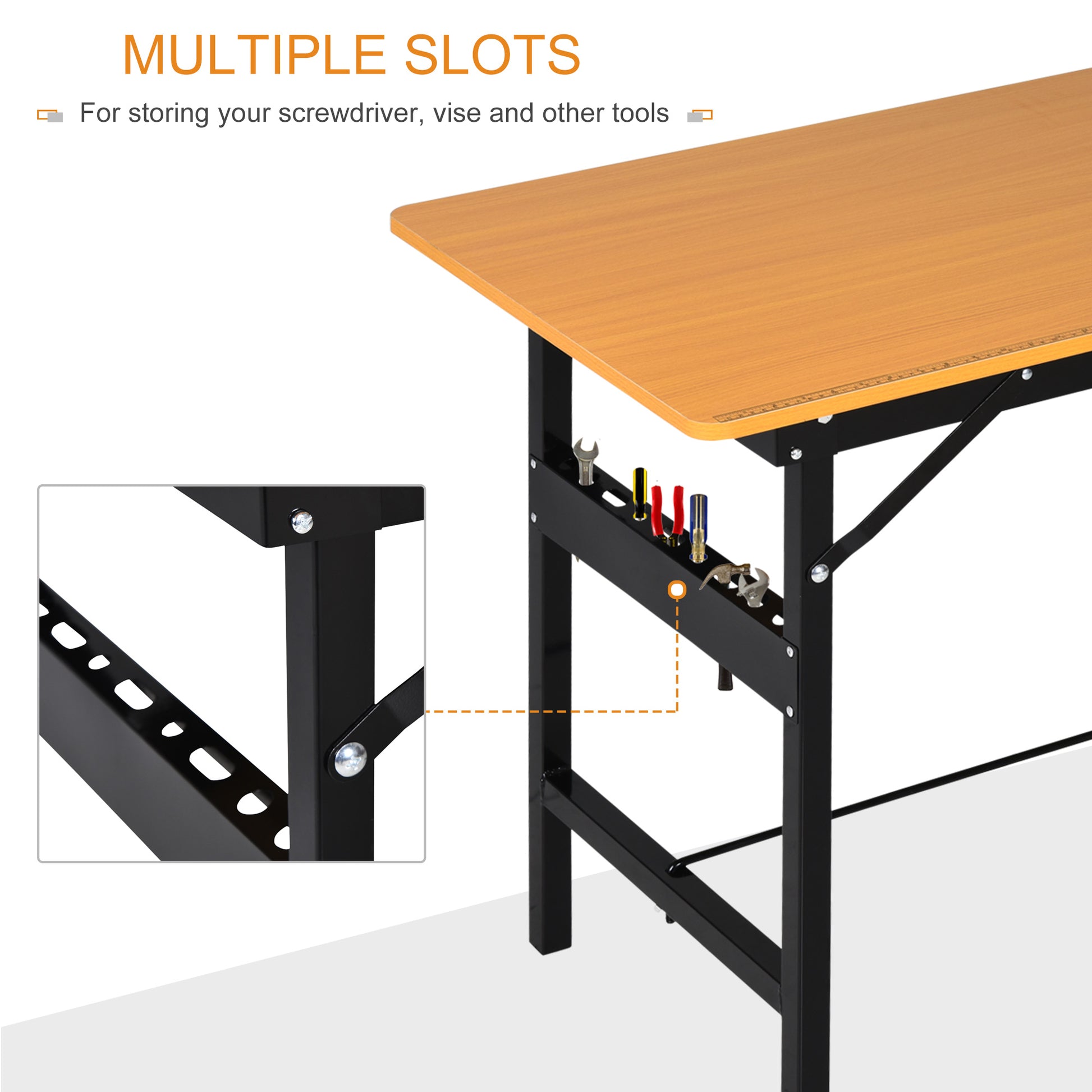 HOMCOM Foldable Garage Work Bench, Craft Table MDF Workstation, Heavy-duty Steel Frame with Ruler, Protractor