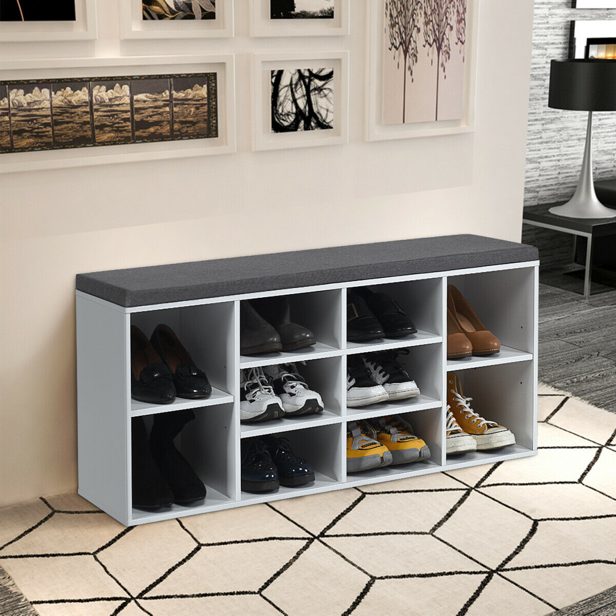 Large Shoe bench / Open Storage Bench-White