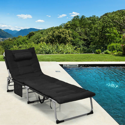 Adjustable Sun Lounger with Soft Mattress and Removable Pillow-Black