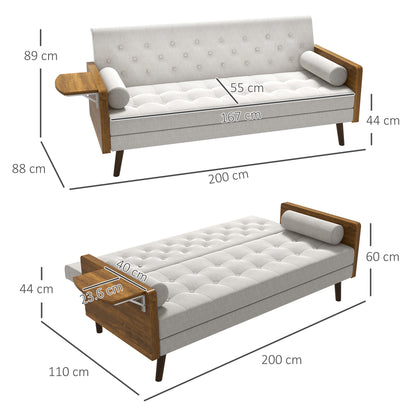 HOMCOM 3-Seater Sofa Bed Click-Clack Button-Tufted Settee Recliner Couch with Wood Legs for Living Room, Beige