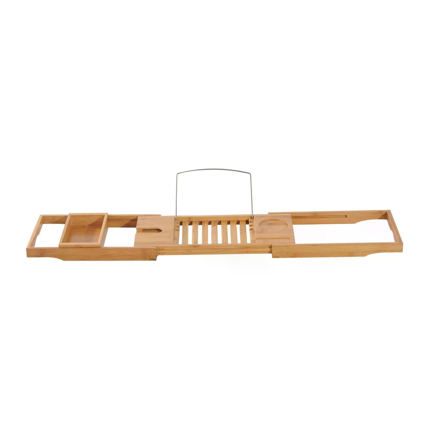 HOMCOM Extendable Bamboo Bathtub Shelf Rack Bath Caddy Tray Bathroom Storage 75-109Lx23.5Wx4T cm