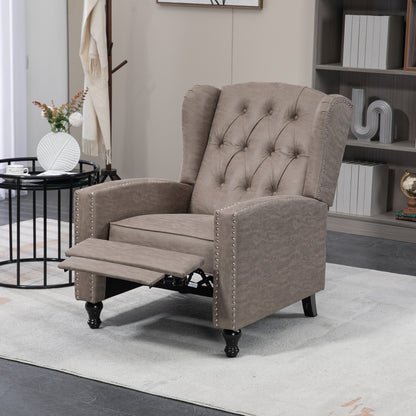 HOMCOM Studded Upholstered Reclining Armchair w/ Retractable Footrest Brown