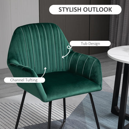 HOMCOM Modern Arm Chair Upholstered Accent Chair with Metal Base for Living Room Green