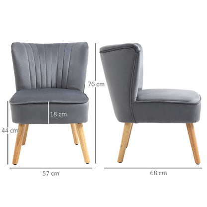 HOMCOM Velvet Accent Chair Occasional Tub Seat Padding Curved Back with Wood Frame Legs Home Furniture Set of 2 Grey