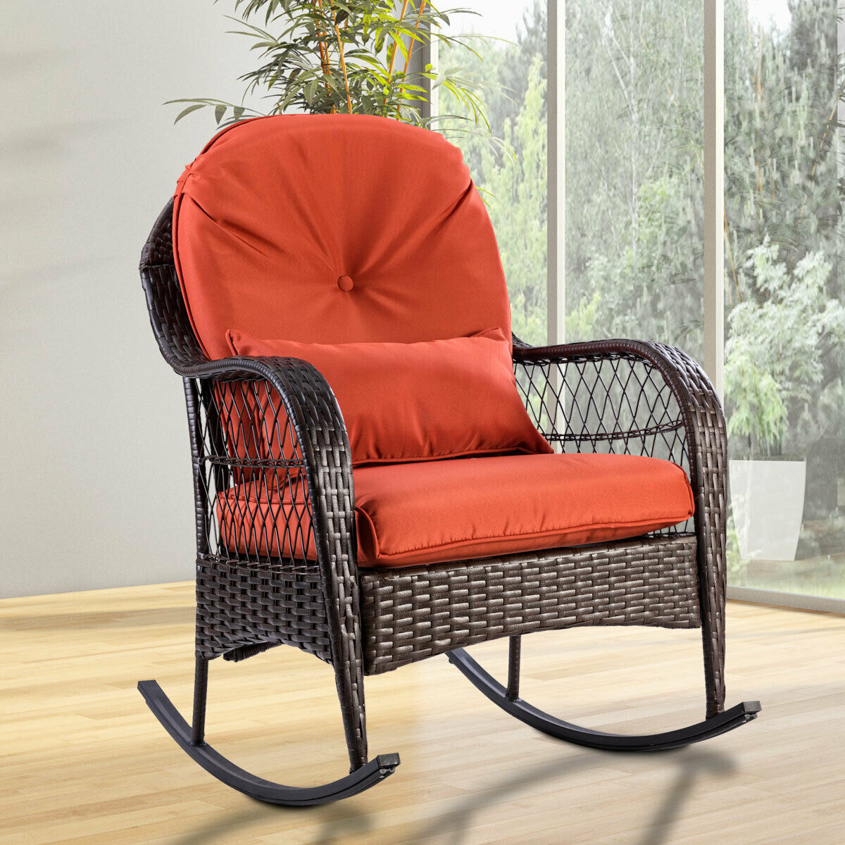 Rattan Rocking Chair with Cushions