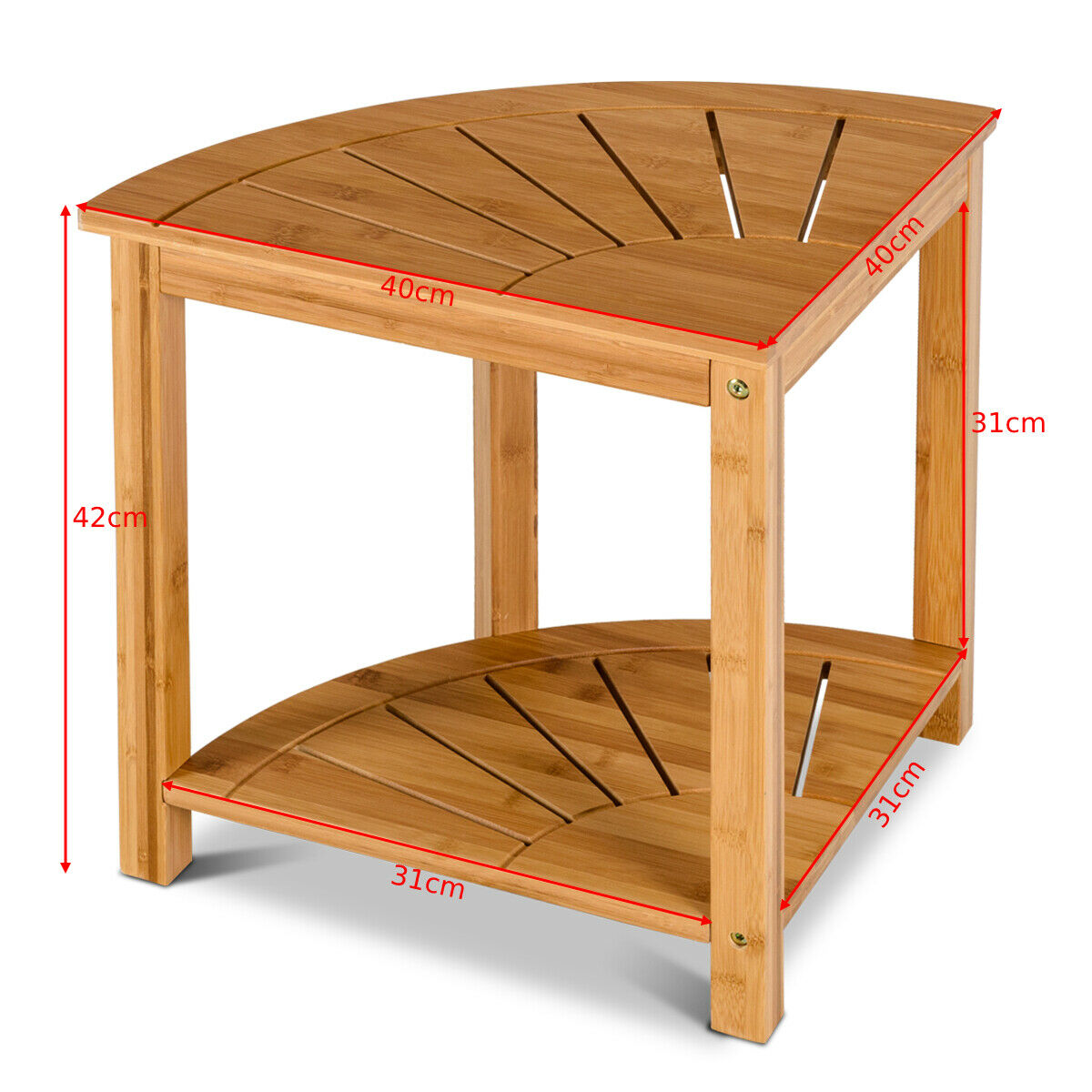 Bamboo Corner Bench with Fan-shaped Shelf for Bathroom