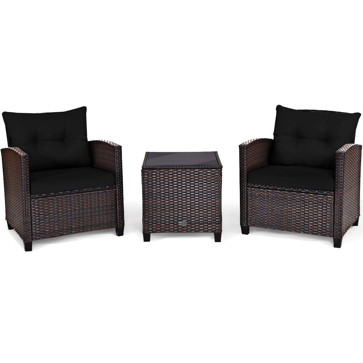 3 Piece Patio Rattan Furniture Set for Porch Balcony Garden Yard-Black