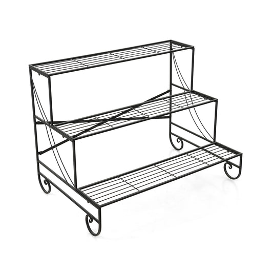 3-Tier Ladder Shaped Mental Plant Stand with Grid Shelf