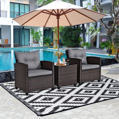 3 Piece Patio Rattan Furniture Set for Porch Balcony Garden Yard-Grey