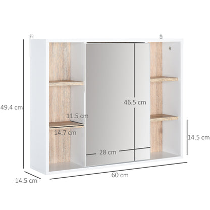 HOMCOM Bathroom Mirror Cabinet, Wall Mounted Medicine Cabinet with Storage Cupboard and Adjustable Shelf, White