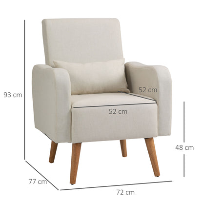 HOMCOM Accent Chair, Linen-Touch Armchair, Upholstered Leisure Lounge Sofa, Club Chair with Wooden Frame, Cream