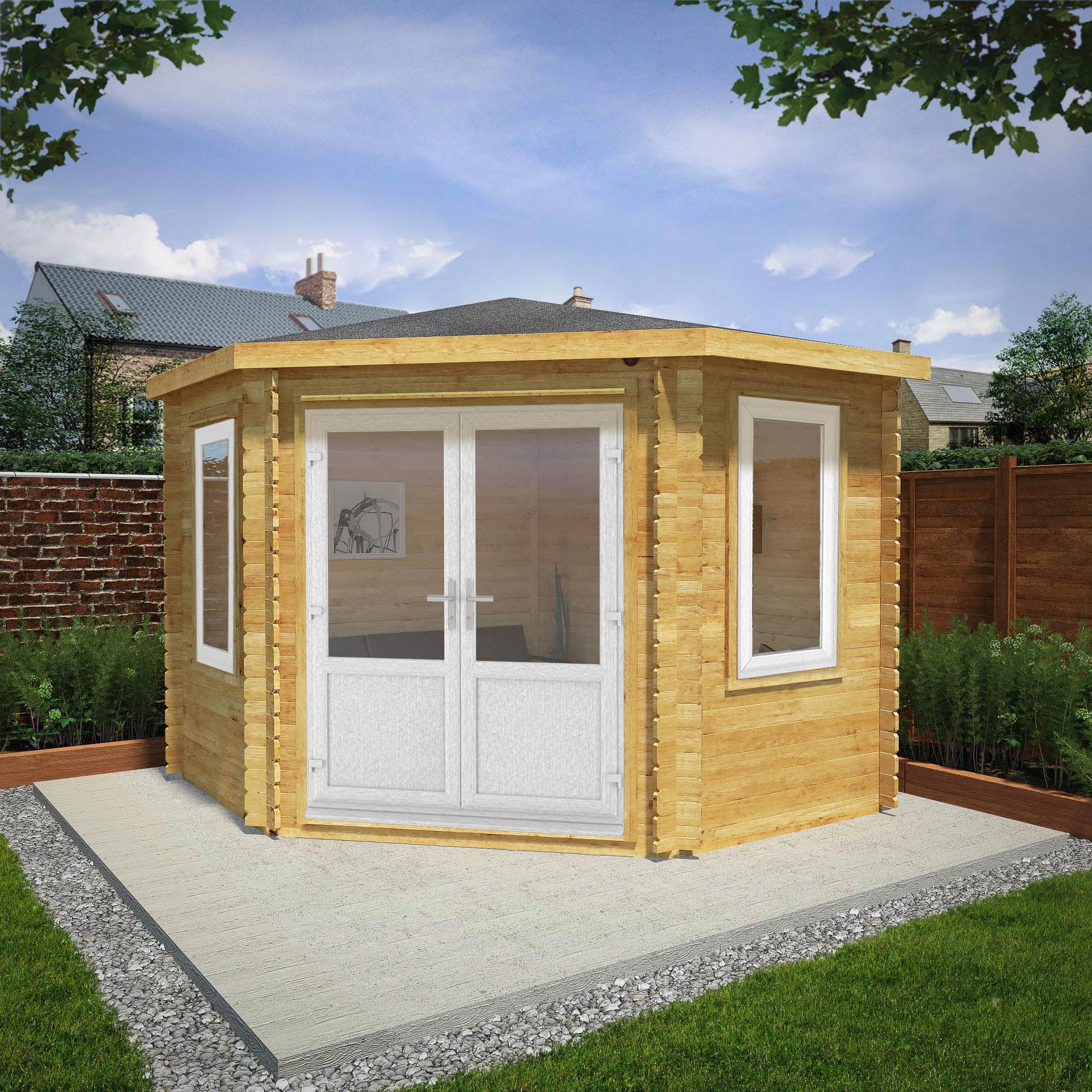 3M X 3M Corner Cabin - 44Mm (Upvc Windows & Door) - White