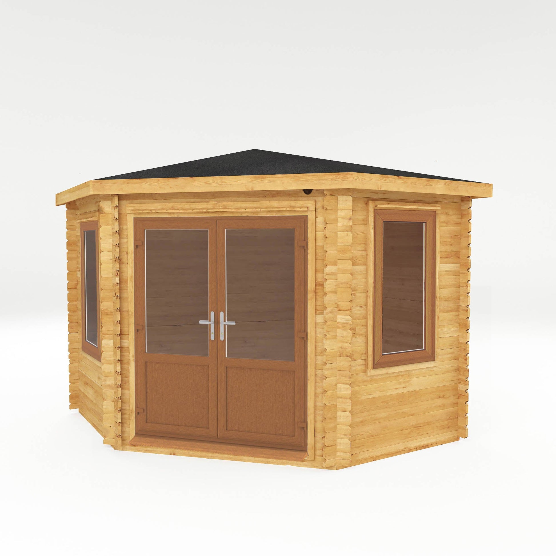 3M X 3M Corner Cabin - 44Mm (Upvc Windows & Door) - Oak