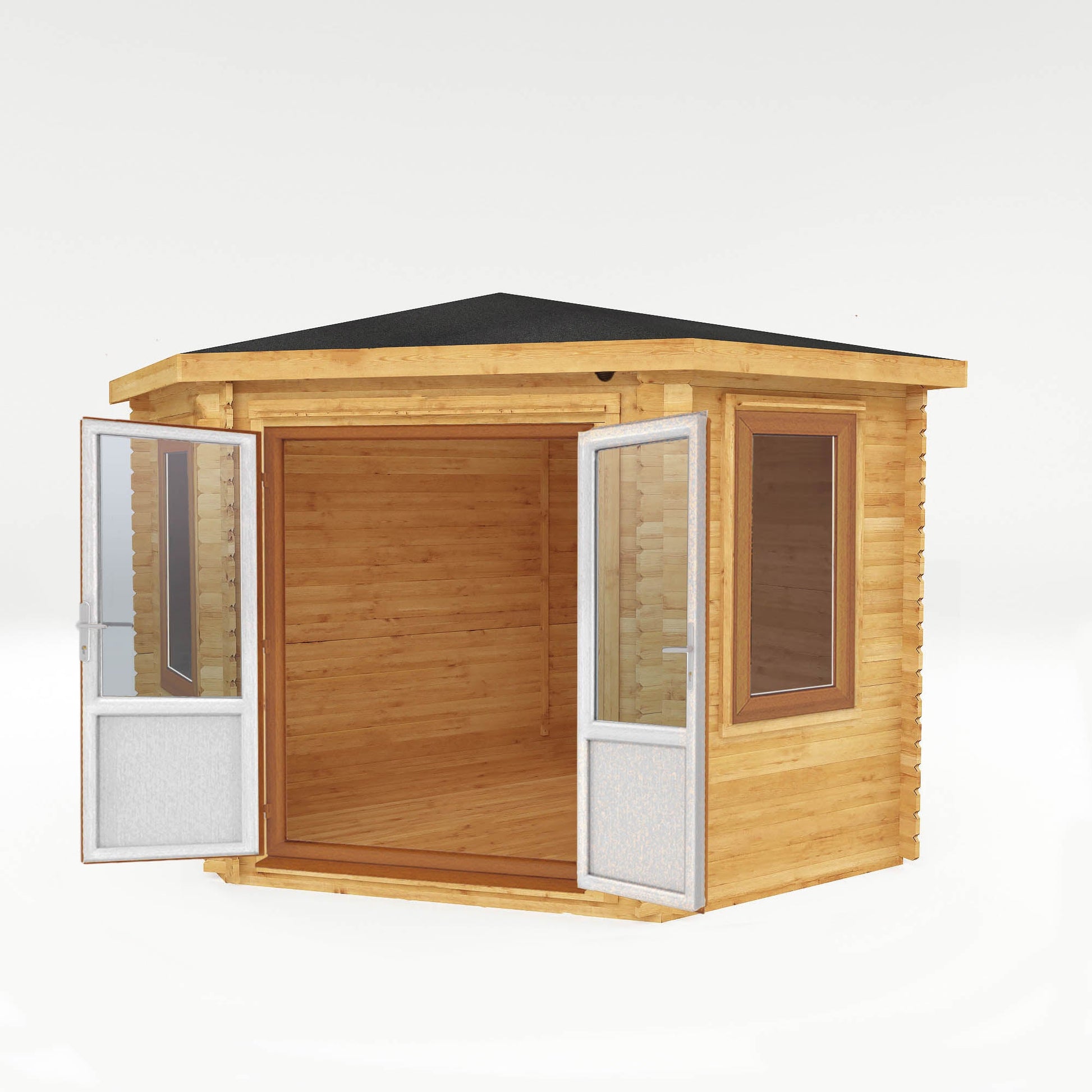 3M X 3M Corner Cabin - 44Mm (Upvc Windows & Door) - Oak