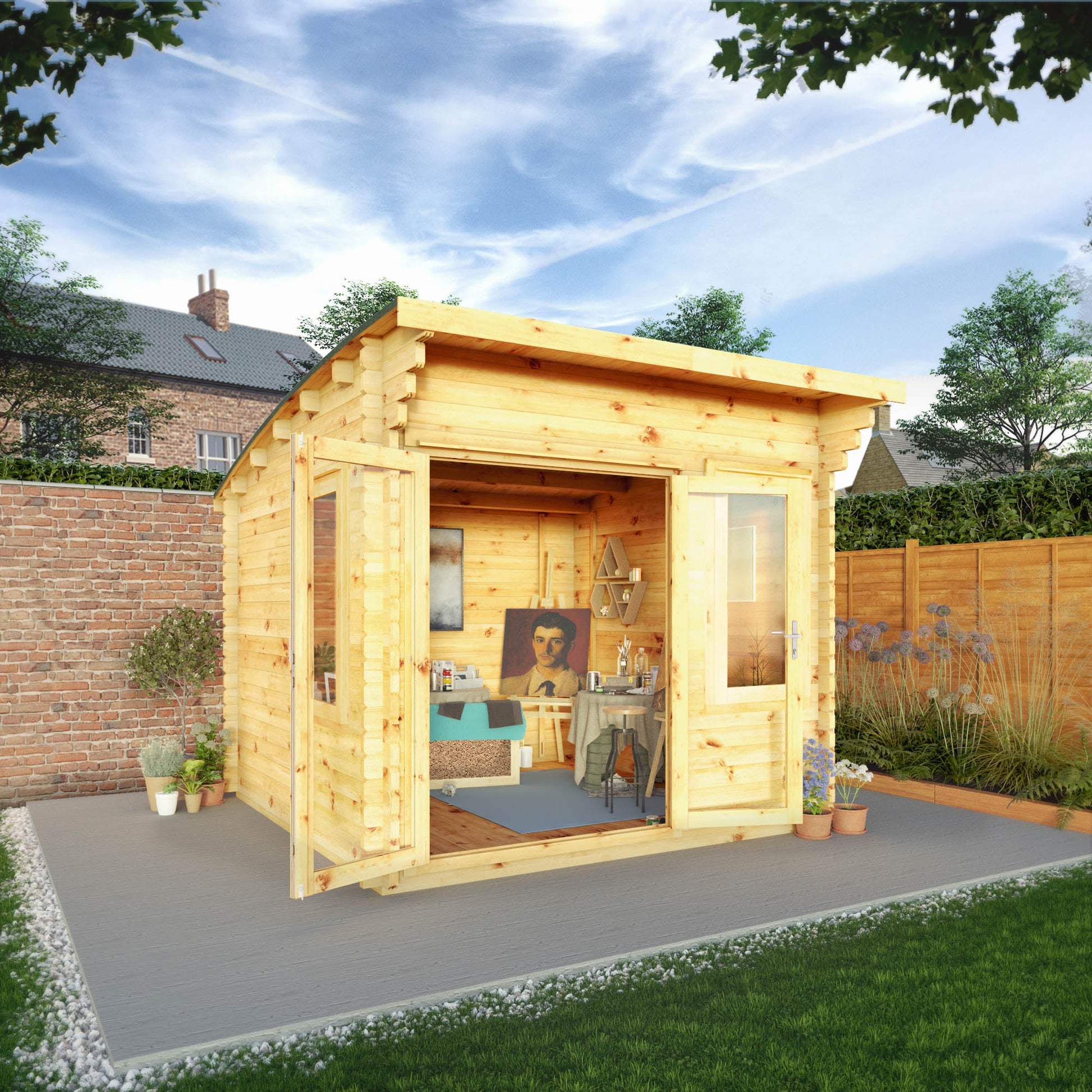 3M X 3M Curved Roof Log Cabin - 44Mm