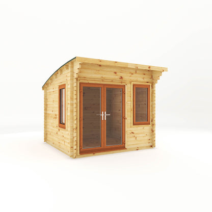 3M X 3M Curved Roof Log Cabin - 44Mm (Upvc Windows & Door) - Oak