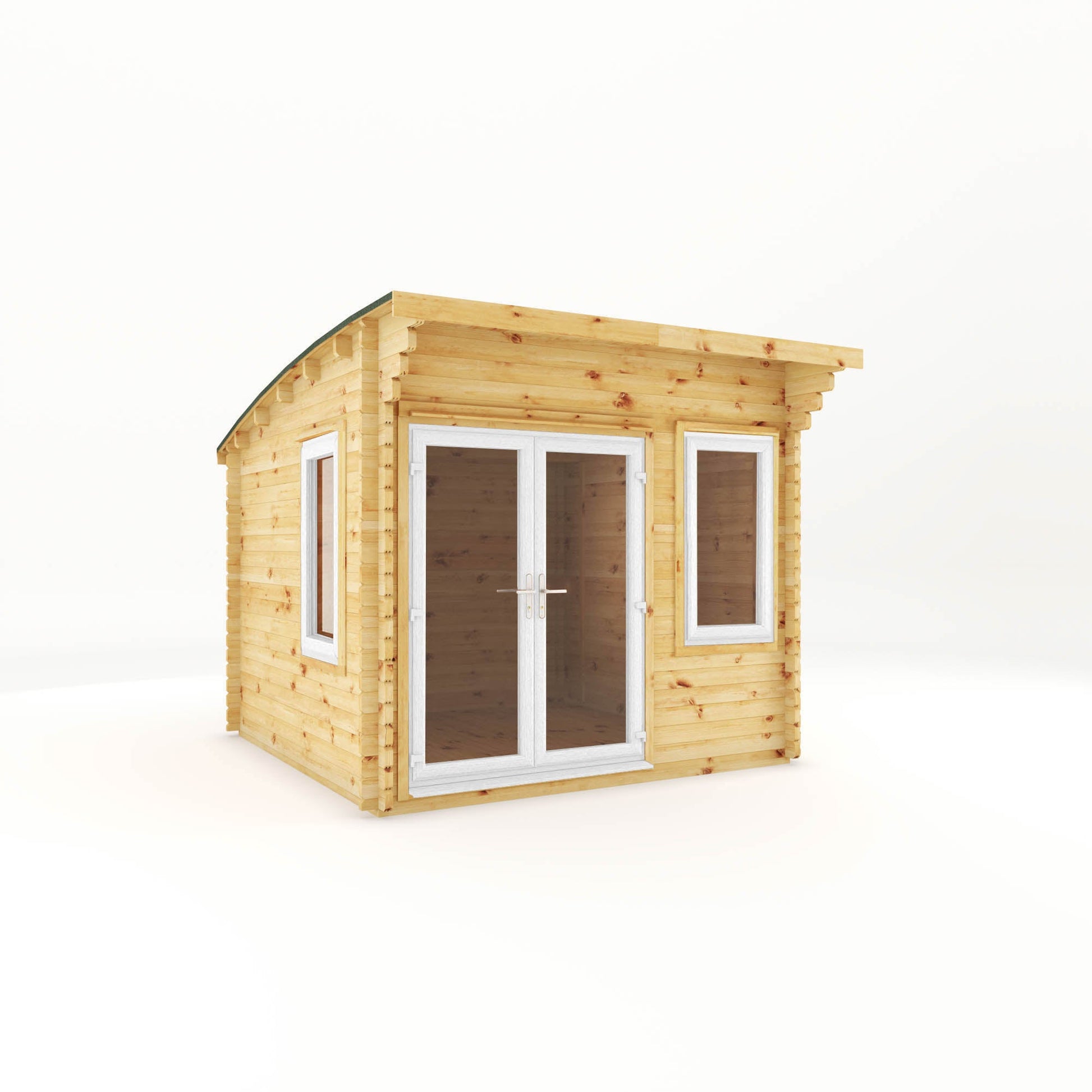 3M X 3M Curved Roof Log Cabin - 44Mm (Upvc Windows & Door) - White