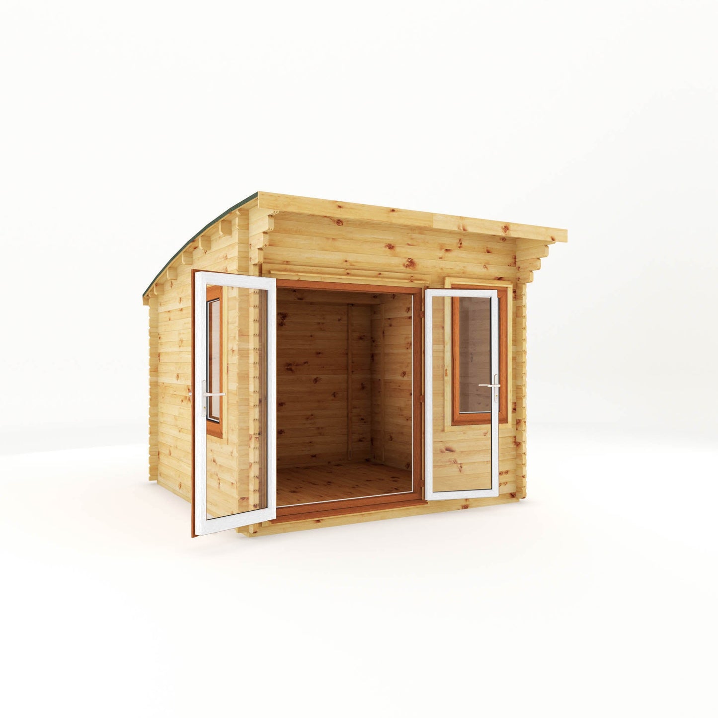 3M X 3M Curved Roof Log Cabin - 44Mm (Upvc Windows & Door) - Oak