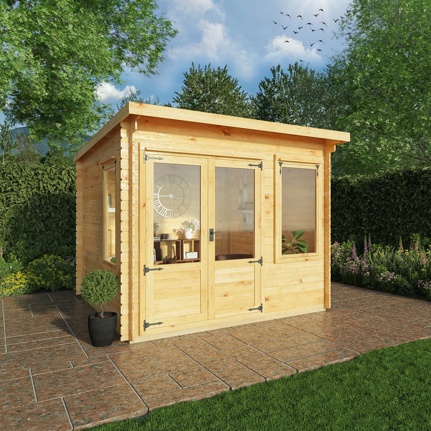 3M X 3M Pent Log Cabin - 19Mm