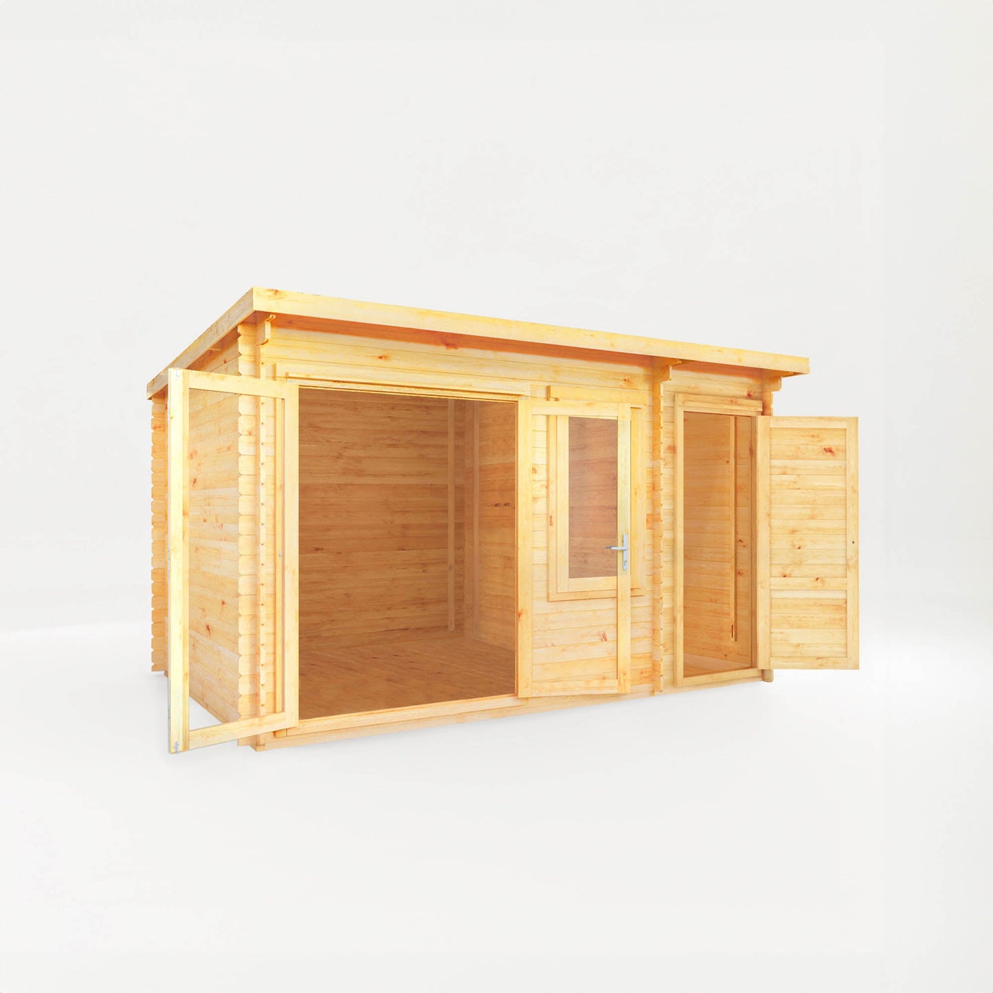 4.1M X 3M Elite Pent Log Cabin With Side Shed - 28Mm