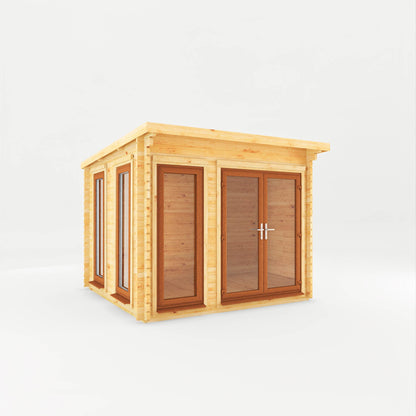 3M X 3M Studio Pent Log Cabin - 44Mm - (Upvc Windows & Doors) - Oak