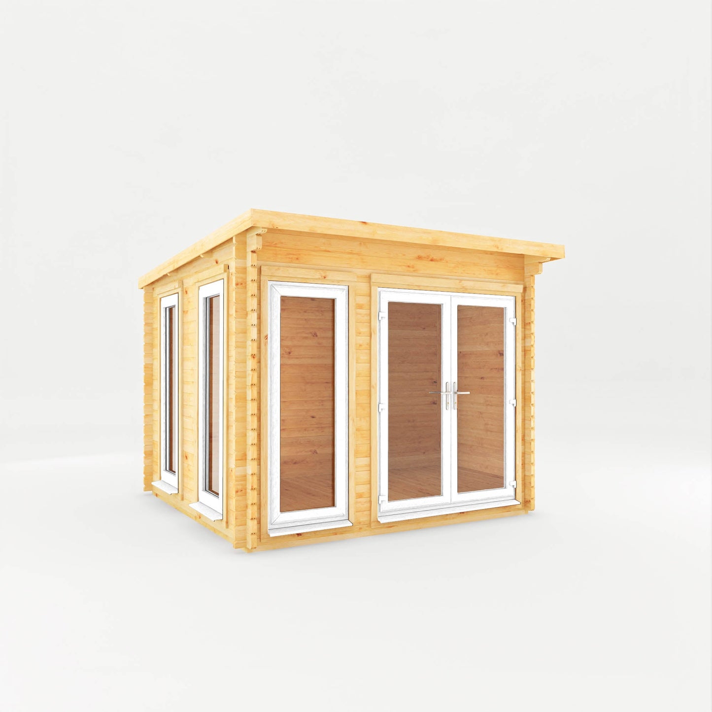 3M X 3M Studio Pent Log Cabin - 44Mm - (Upvc Windows & Doors) - White