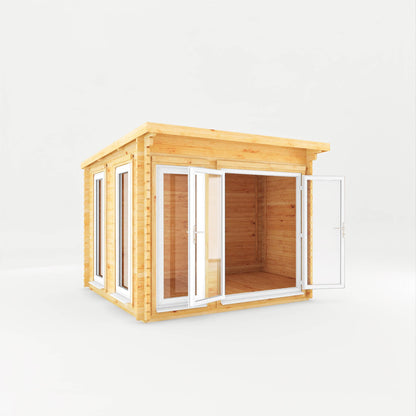 3M X 3M Studio Pent Log Cabin - 44Mm - (Upvc Windows & Doors) - White