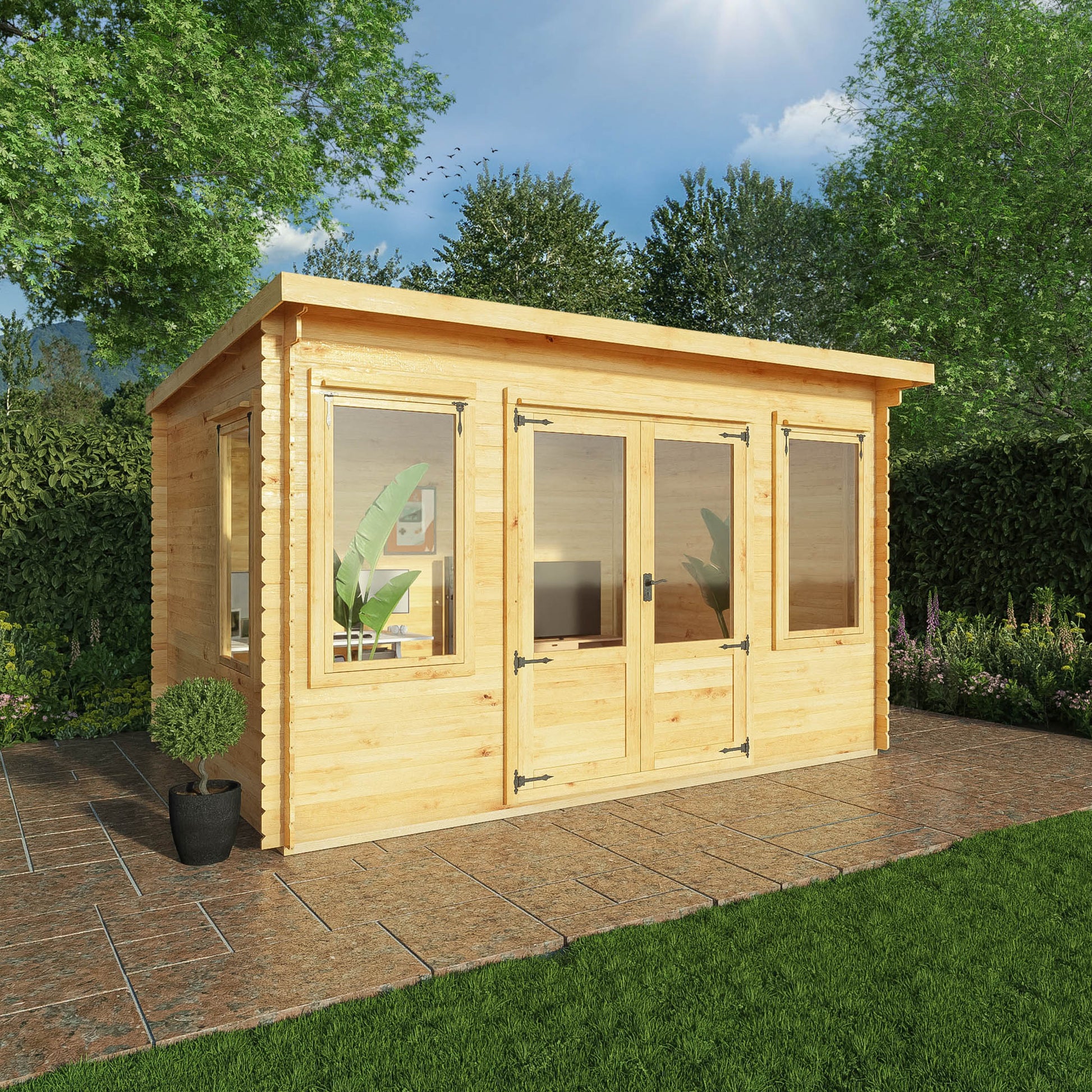 4M X 3M Pent 19Mm Log Cabin