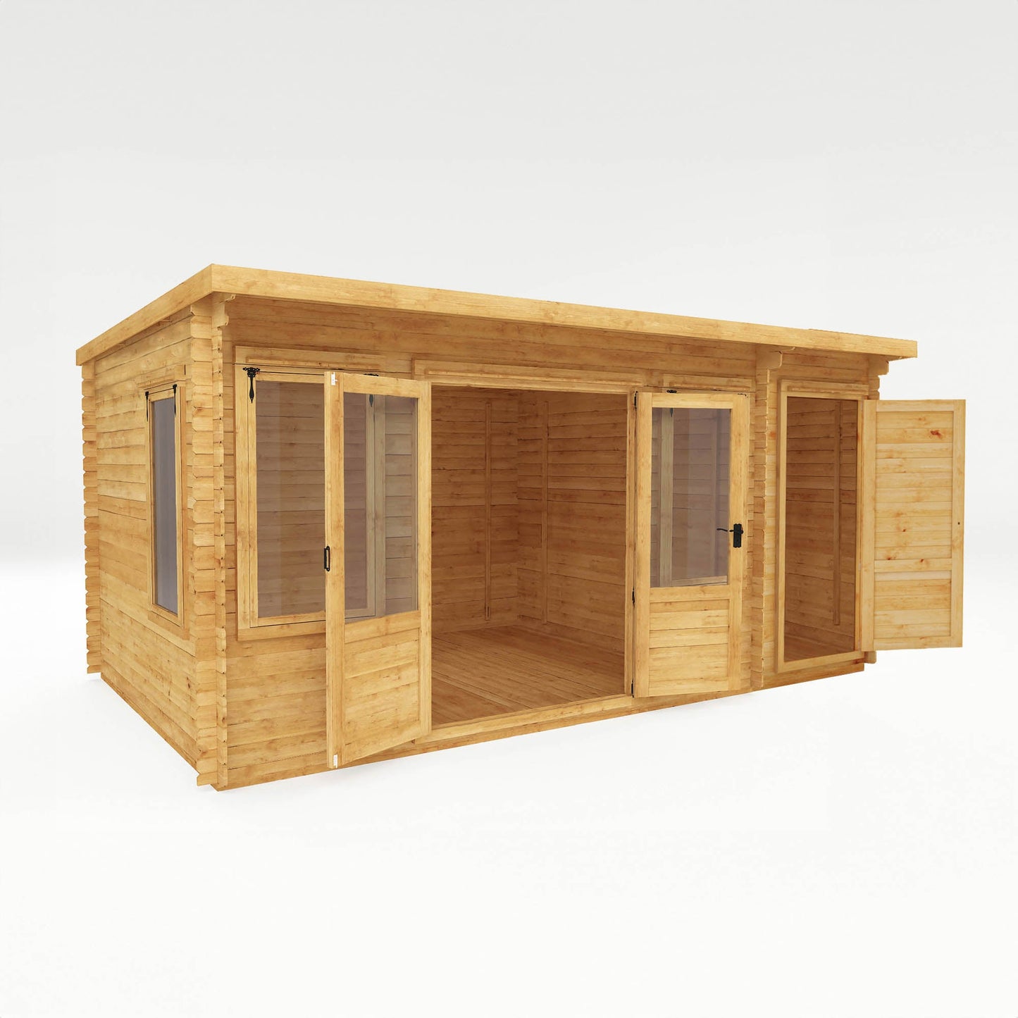 5.1M X 3M Pent Log Cabin With Side Shed - 19Mm