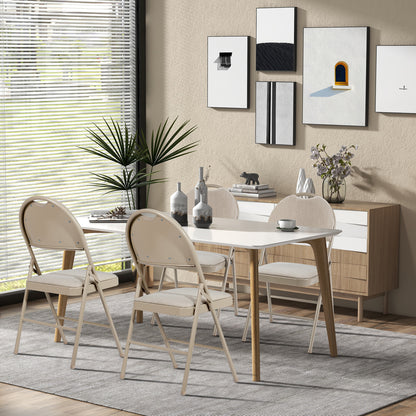 4 Pieces Folding Fabric Dining Chairs with Cushioned Seat and Back-Beige