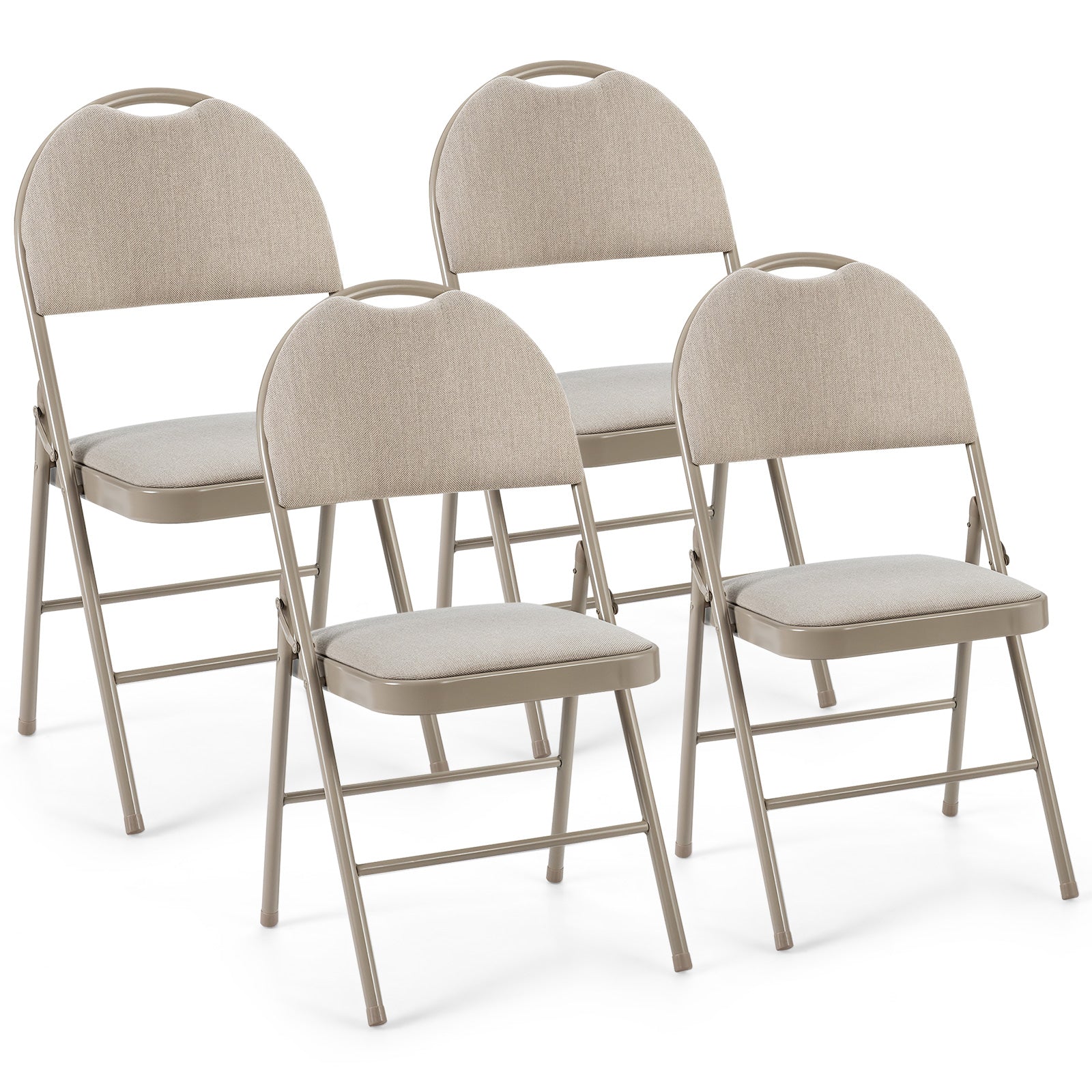 4 Pieces Folding Fabric Dining Chairs with Cushioned Seat and Back-Beige