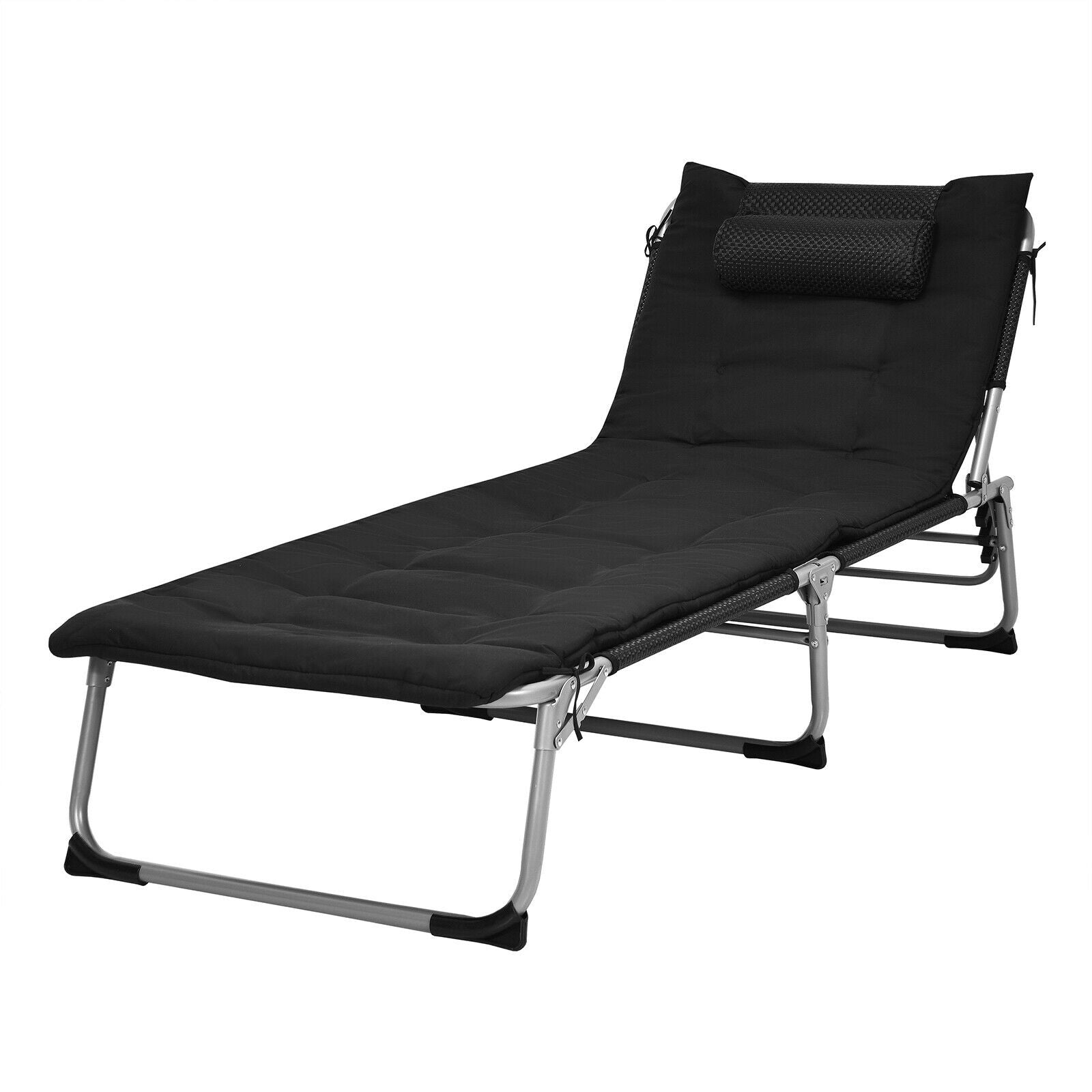 Adjustable Sun Lounger with Soft Mattress and Removable Pillow-Black