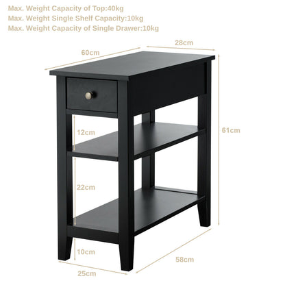 3-Tier End Table with Drawer-Black