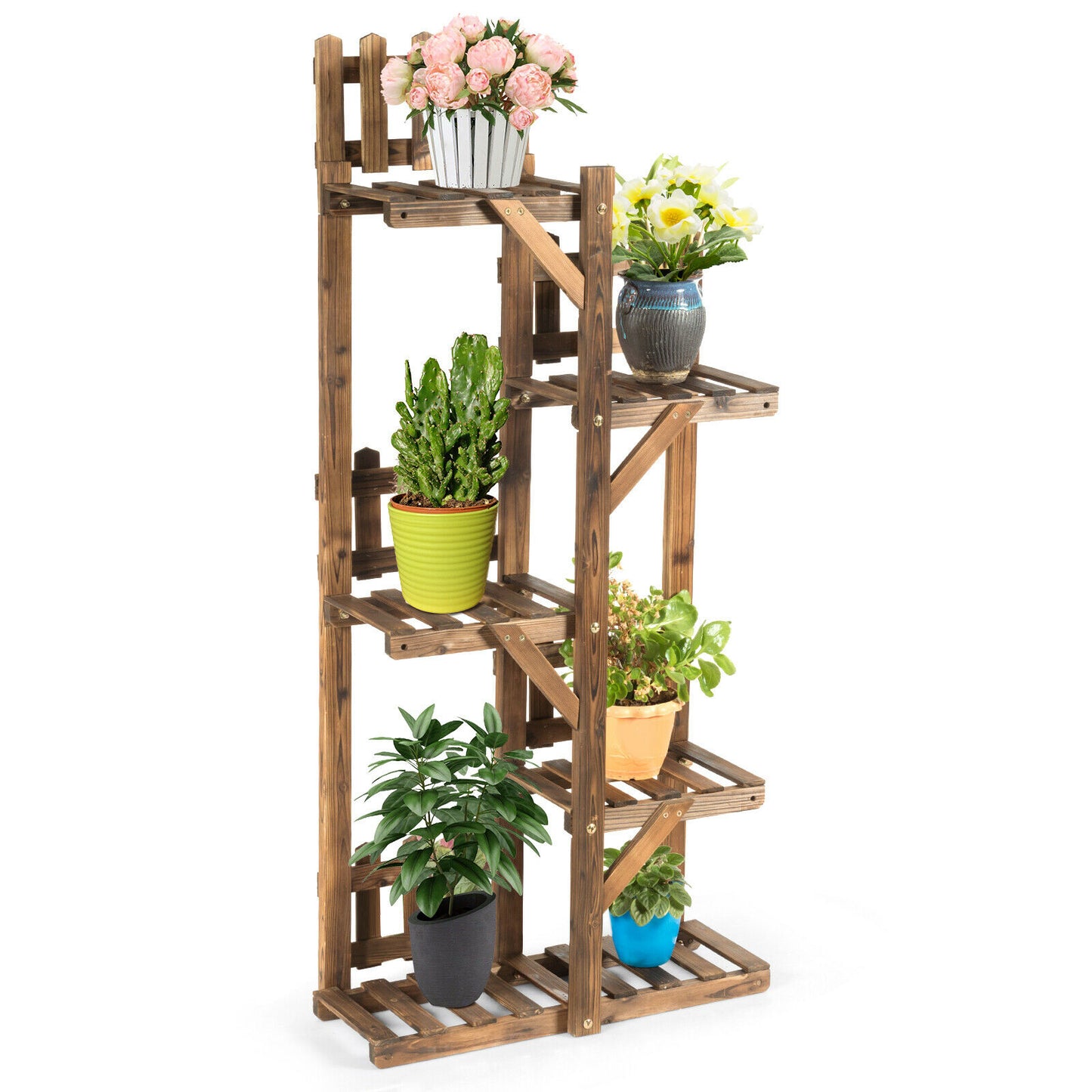 5-Tier Wooden Plant Stand in Living Room Garden Patio Balcony