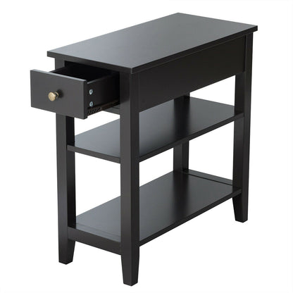 3-Tier End Table with Drawer-Black