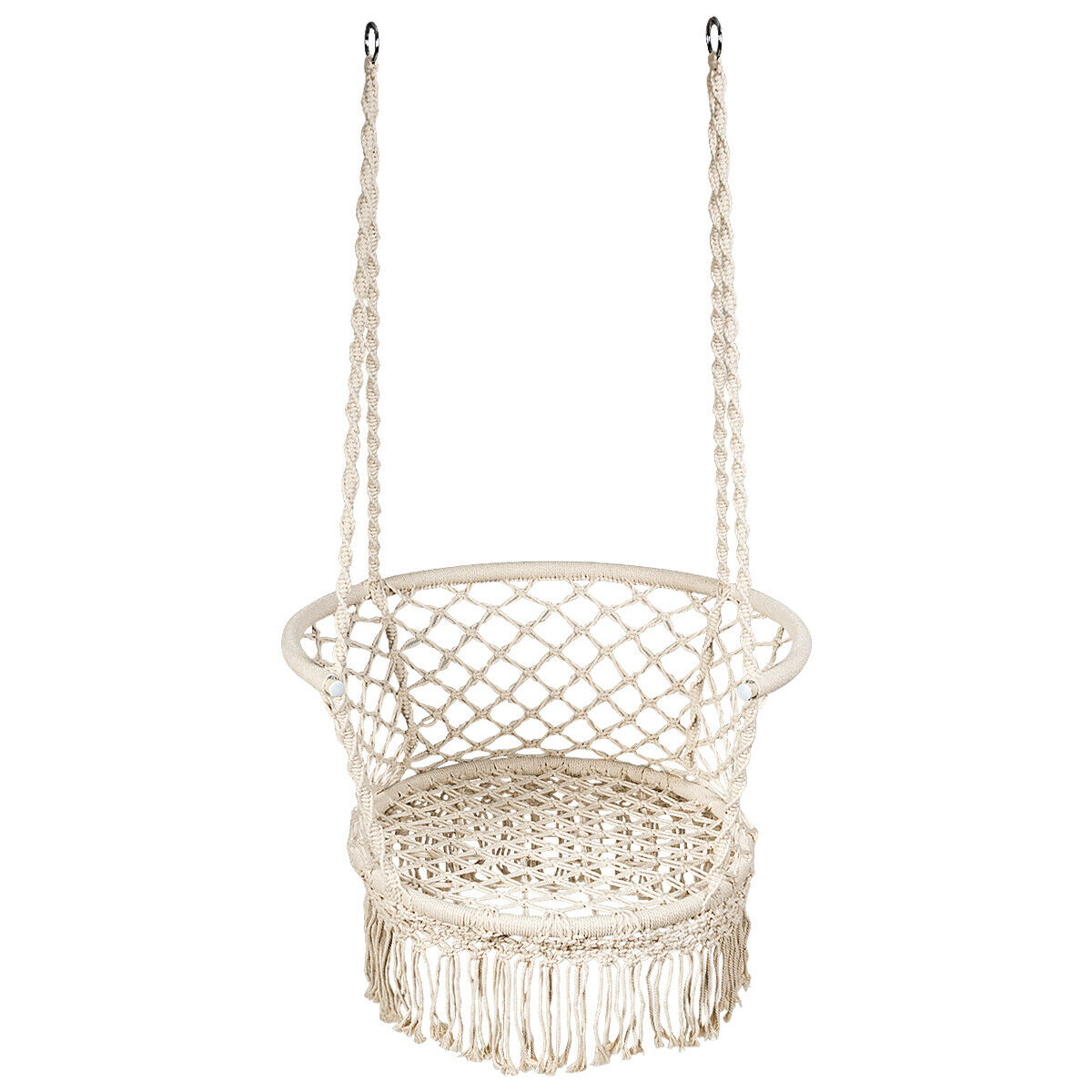 Hanging Swing Chair with Tassels-White