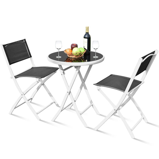 3pcs Patio Bistro Folding Table and Chair Set-Black