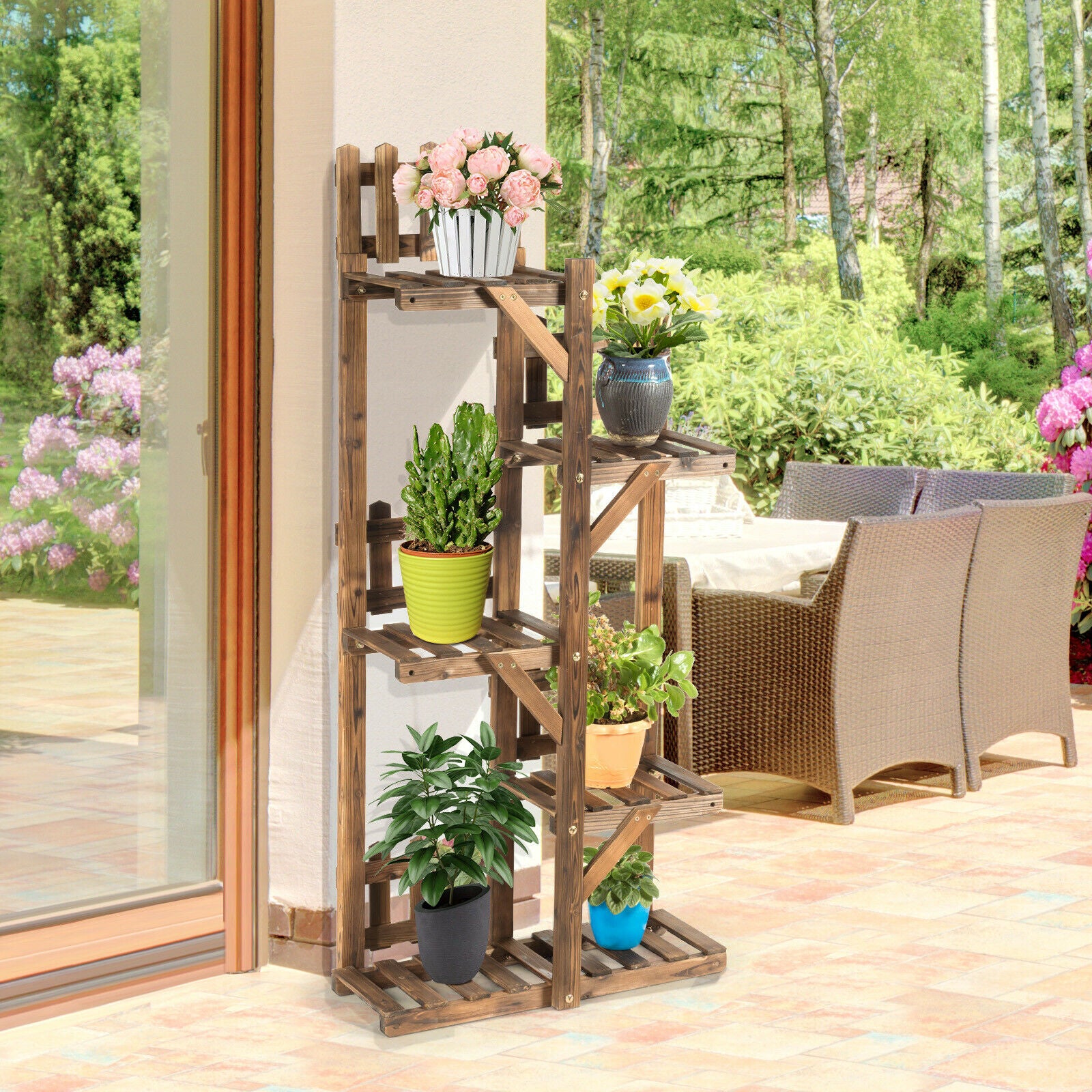 5-Tier Wooden Plant Stand in Living Room Garden Patio Balcony