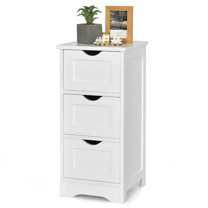 Bathroom Floor Cabinet with 3 Drawers and Cut-Off Handle-White