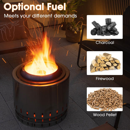 Stainless Steel Smokeless Fire Pit with Oxygen-enriched Fire Technology-Silver