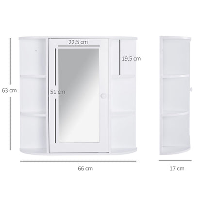 HOMCOM Bathroom Mirror Cabinet, Wall Mounted Storage Cupboard with Mirror Single Door Storage Organizer 2-tier Inner Shelves, White