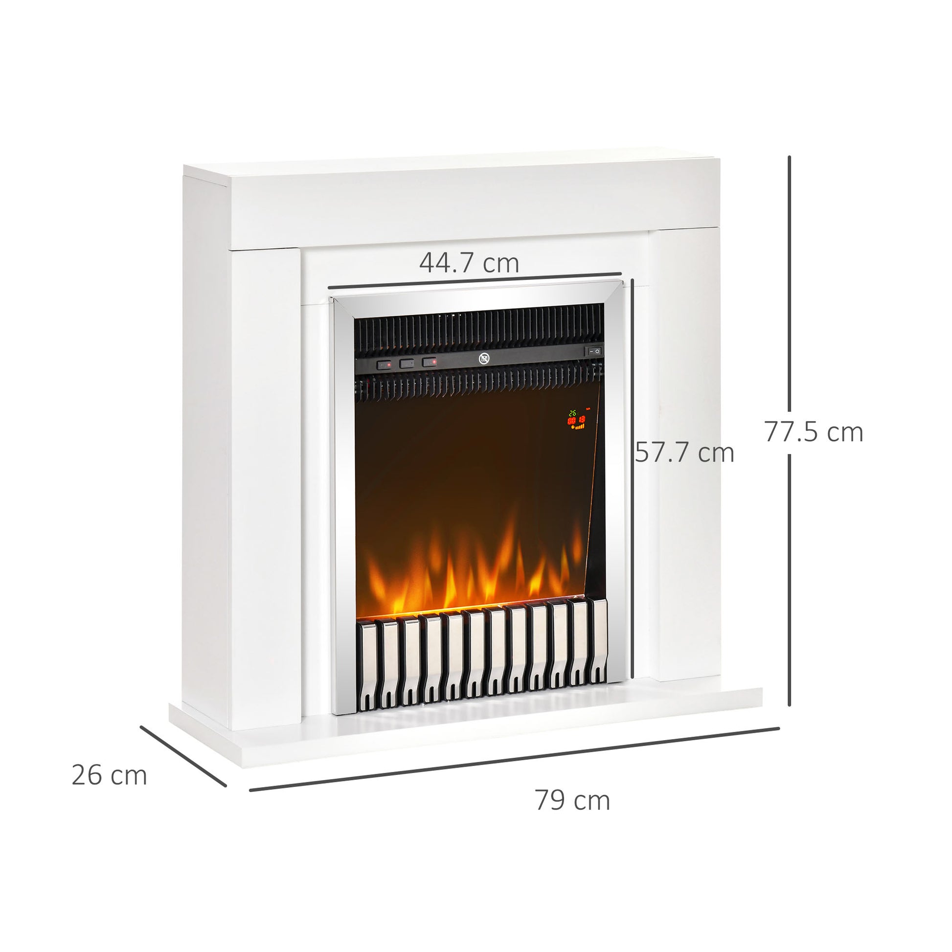 HOMCOM Electric Fireplace Suite with Remote Control, Freestanding Fireplace Heater with Flame Effect, 1kW/2kW, Overheat Protection, White